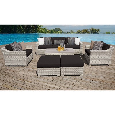 Fairmont 8pc Patio Sectional Seating Set with Club Chairs & Cushions - Black - TK Classics