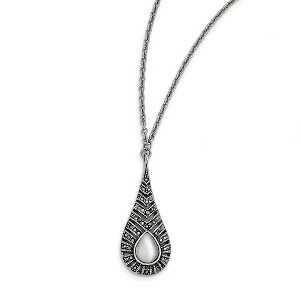Black Bow Jewelry Marcasite & Cat's Eye Teardrop Necklace in Antiqued Stainless Steel - 1 of 4