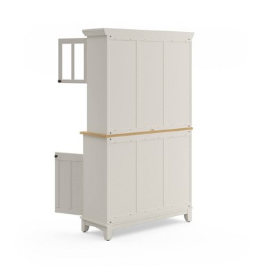 Off White China Cabinet with Natural Wood Top