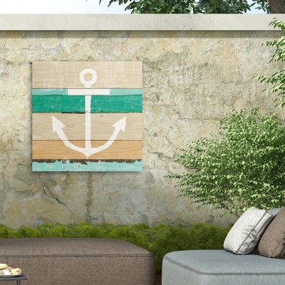 Beachscape Anchor Green Outdoor Canvas Wall Art with Wood Frame