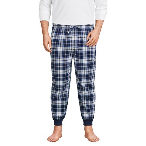 Lands End Men s Big and Tall Flannel Jogger Pajama Pants 4X Big Tall Deep Sea Navy Ivory Plaid