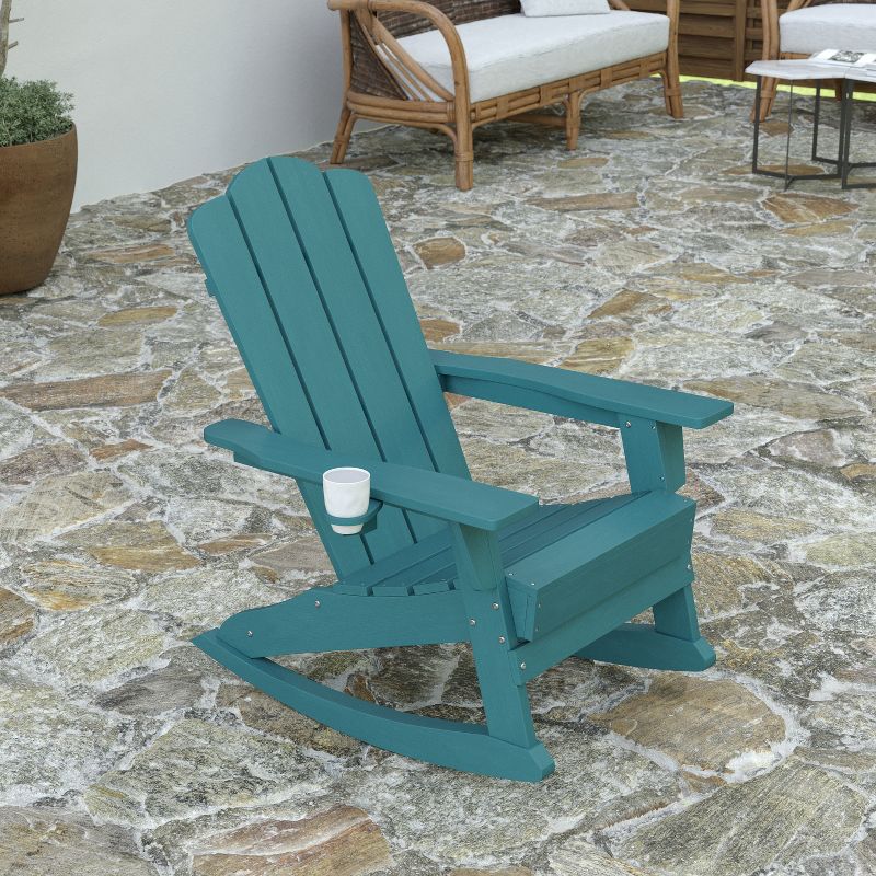 Merrick Lane Adirondack Chair with Cup Holder and Pull Out Ottoman, All-Weather HDPE Indoor/Outdoor Chair, 4 of 12