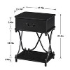 VECELO 1-Drawer Nightstands Set of 1/2 End Side Tables Modern X Design Metal Bedside Tables with Open Shelf Brown - 2 of 4