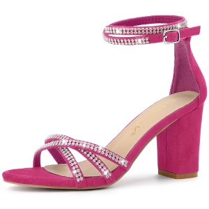 Allegra K Women's Rhinestones Crisscross Strap Strappy Chunky Heel Sandals - 1 of 4