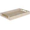 HomeRoots 16" Cream Wood and Vinyl Faux Shagreen Serving Tray With Gold Handles - 4 of 4