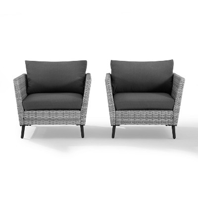 Richland 2pk Outdoor Wicker Armchairs - Charcoal - Crosley