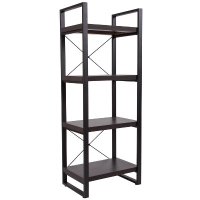 Flash Furniture Thompson Collection 4 Shelf 62"H Etagere Bookcase in Charcoal Wood Grain Finish