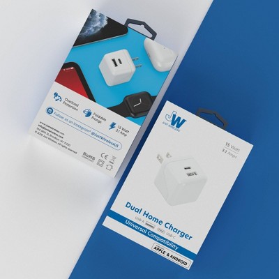 Just Wireless Dual Port USB-A and USB-C Wall Charger - White