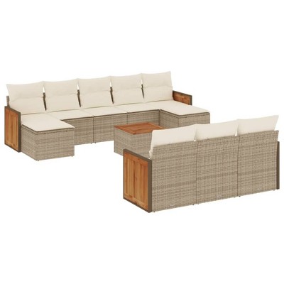 vidaXL Garden Sofa Set Beige PE Rattan Large Modular Garden Sofa Set