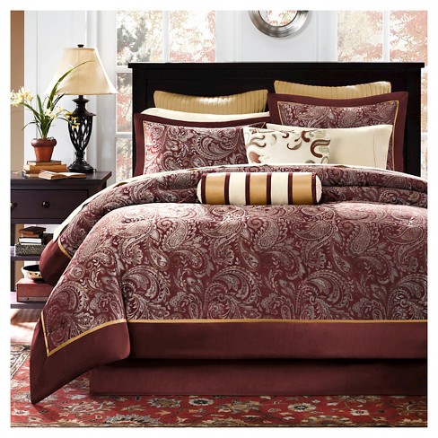 burgundy comforter set with matching curtains