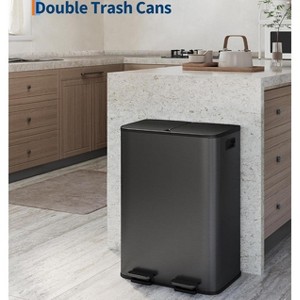 Kitchen Dual Trash Can, Large Step-on Garbage Cans with Soft-Close Lid & Removable Inner Bucket, Fingerprint-Resistant, Odor Proof - 1 of 4