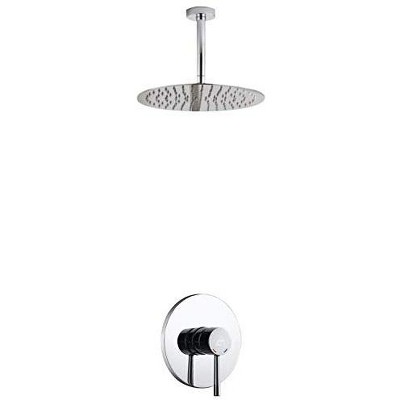 KubeBath Aqua Rondo Matte Black Shower Set w/ Ceiling Mount 8Inch Rain Shower Head