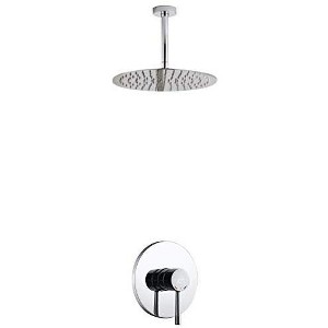 KubeBath Aqua Rondo Matte Black Shower Set w/ Ceiling Mount 8Inch Rain Shower Head - 1 of 4