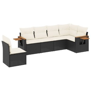 vidaXL 6 Piece Patio Sofa Set with Cushions Black Poly Rattan - Black and Cream Without Table - 1 of 4