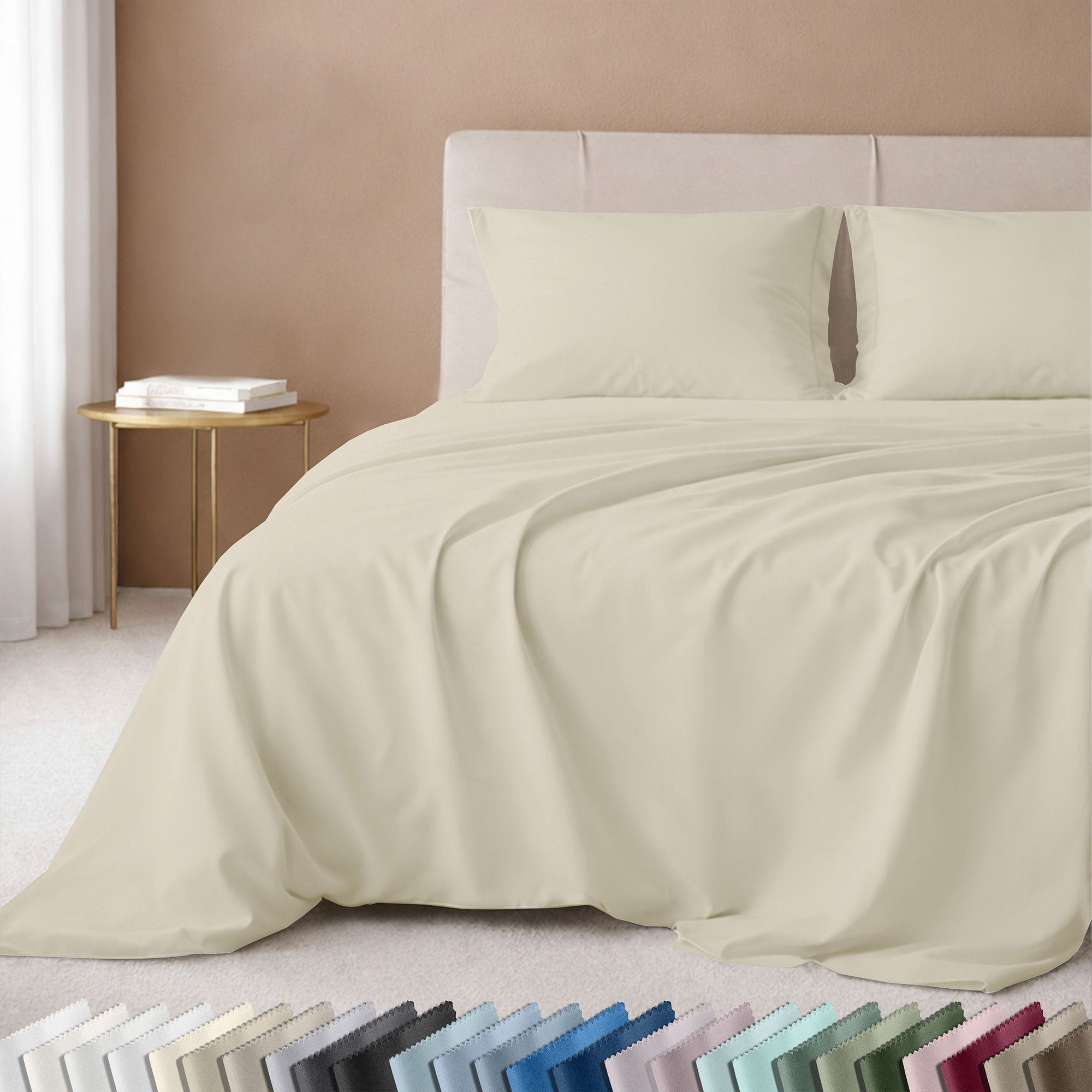 5-Star Bed Sheets Set - 600 Thread Count 100% Cotton Sateen, Soft & Crisp, Deep Pockets by California Design Den - Cream (Warm Ivory)