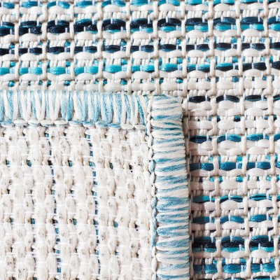 Aqua and Ivory Hand-Knotted Wool Rectangular Rug