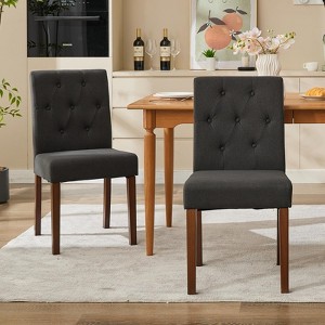 Upholstered Dining Chairs Set of 2, Modern Fabric Kitchen Side Chairs with Sturdy Wood Legs, Parsons Design, Comfortable Soft Linen for Dining Room - 1 of 4