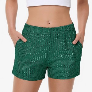 Anna-Kaci Women's Sequin Shorts Elastic Waist Sparkly Party Bottoms with Pockets - 1 of 4