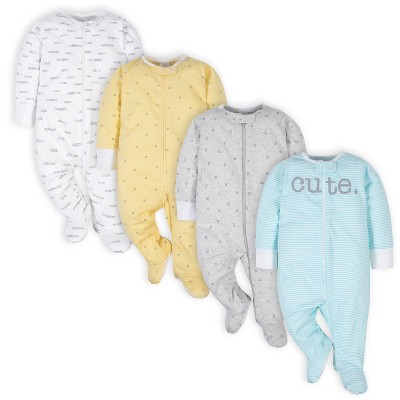Image of Gerber Baby Boys' Sleep 'n Plays with Mitten Cuffs - Words - 0-3 Months - 4-Pack