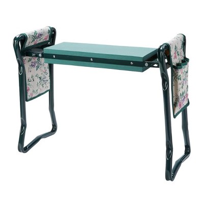 Floral Green Steel Garden Planting Bench with Tool Organizer