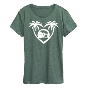 Women's - Instant Message - Palm Trees Heart Scene Short Sleeve Graphic T-Shirt - 1 of 4
