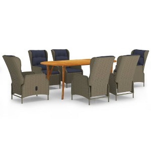 vidaXL 7-Piece Patio Dining Set - Solid Acacia Wood Table with Oil Finish, PE Rattan Chairs with Padded Cushions, Brown/Black - 1 of 4
