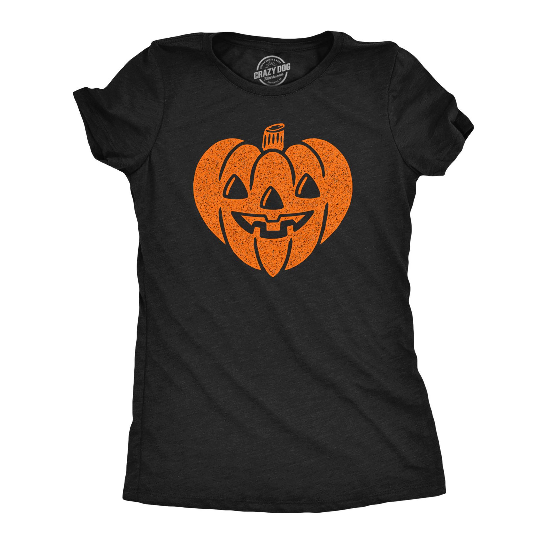 Womens Funny T Shirts Carved Pumpkin Heart Sarcastic Halloween Graphic Tee for Ladies - Crazy Dog Women's T Shirt For Halloween Season Black XXL