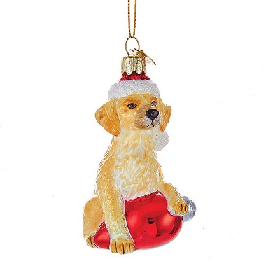 Kurt S. Adler 3.5" Noble Gems Retriever in Santa Hat with Retro C7 Bulb Glass Christmas Ornament - Golden