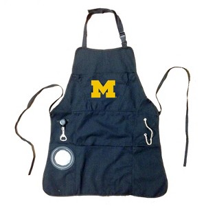Evergreen University Of Michigan Black Grill Apron- 26 x 30 Inches Durable Cotton with Tool Pockets and Beverage Holder - 1 of 4