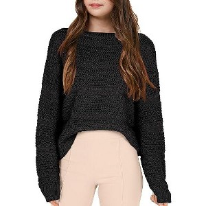 Girls Pullover Sweater Crewneck Long Sleeve Solid Soft Knit Sweater - 1 of 2