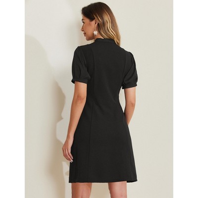 Женские платья INSPIRE CHIC Women's Bow Tie Keyhole Neck Puff Sleeve Elegant Work Dress Large Black — фото 3