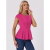 INSPIRE CHIC Women's Elegant Round Neck Cap Sleeve Solid Color Peplum Blouses - 3 of 4