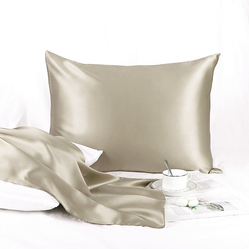 Queen/20"x30" Silk 25 Momme Breathable Pillow Cases Taupe - PiccoCasa, 2 of 4