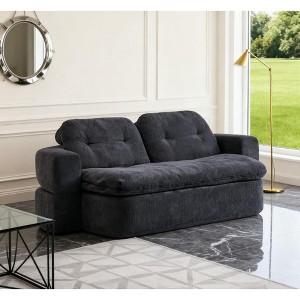 79" Modern Floor Sofa Corduroy Convertible Bed 2 Pillows Foam Filled Hidden Quilt Space Saving Curved Ergonomic Living Room Playroom - 1 of 4