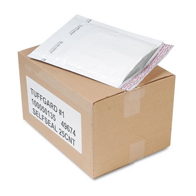 Sealed Air Jiffy TuffGard Self-Seal Cushioned Mailer,#1, Barrier Bubble Air Cell Cushion, Self-Adhesive Closure, 7.25 x 12, White, 25/CT