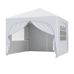 Gymax 10 X 10 FT Pop up Canopy Tent w/ Wheeled Bag Portable Foldable Outdoor Beach Sun Shelter Commercial Patio Party Event Tent White - 1 of 4