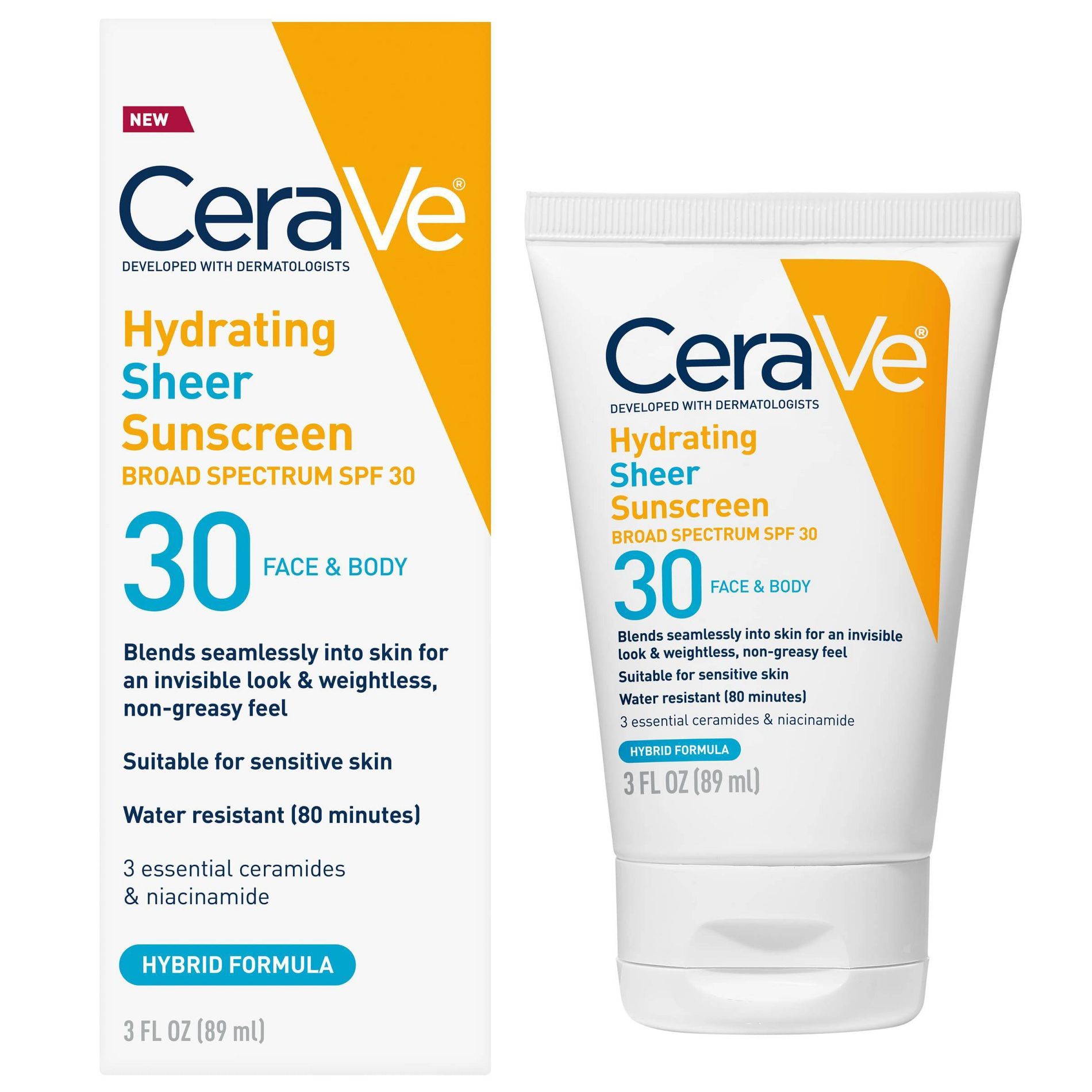 CeraVe Hydrating Sheer Sunscreen Lotion for Face and Body - SPF 30 - 3 fl oz