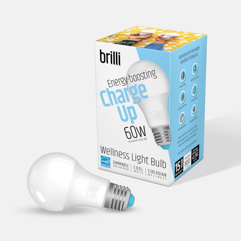 Brilli A19 60W Charge Up Energy-Boosting Dimmable LED Light Bulb White, 1 of 13
