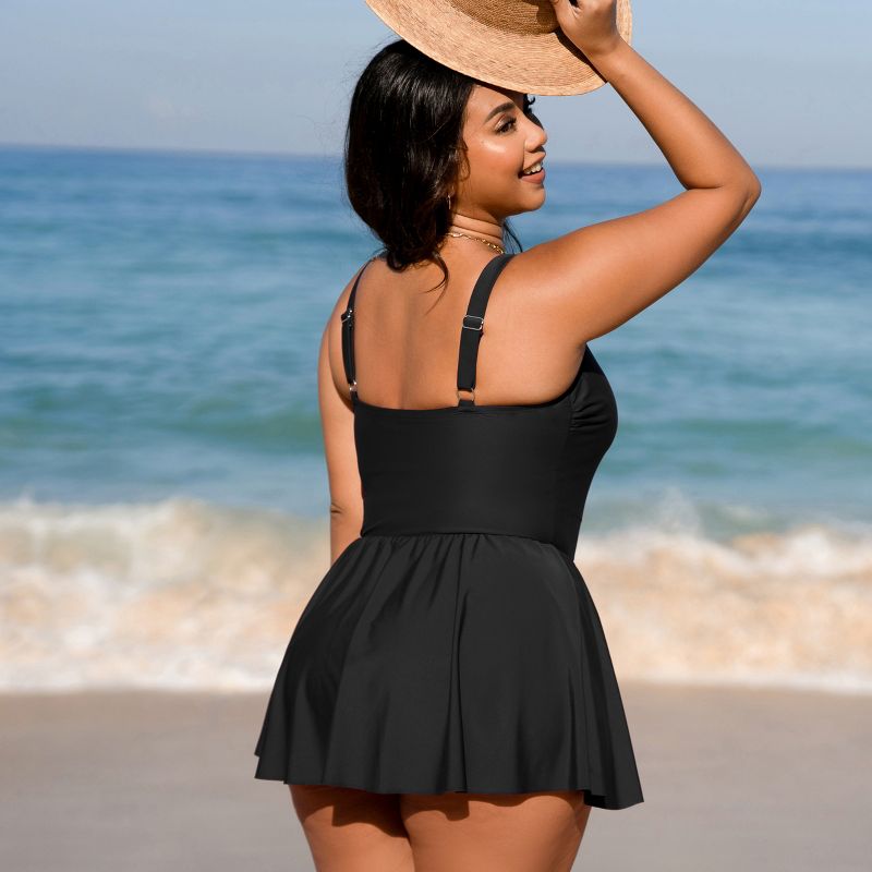 Women's Plus Size Scoop Neck Ruffled Swim Dress One Piece Swimsuit - Cupshe, 4 of 9