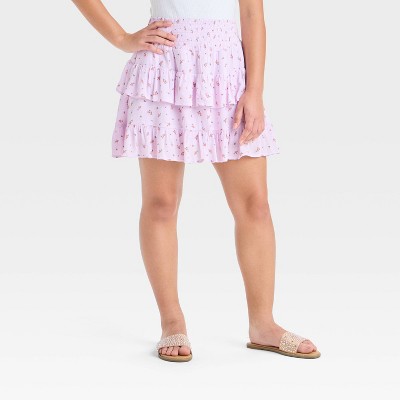 Girls' Smocked Drop Waist Tiered Floral Skirt - art class™