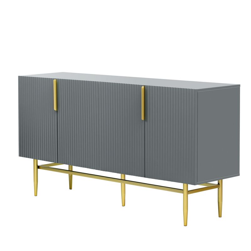 60" Modern Elegant 4-Door Sideboard, Buffet Cabinet With Gold Metal Handle, Gray - ModernLuxe, 4 of 13