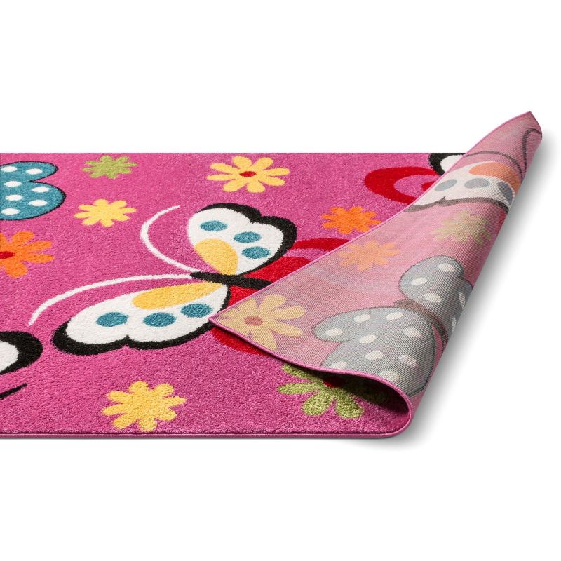 Well Woven Modern Daisy Butterflies Bright Kids Room Carpet Soft Durable Pink Area Rug, 4 of 9