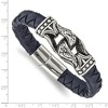 Black Bow Jewelry Stainless Steel & Blue Leather Antiqued Ornate Bracelet, 8.75 Inch - 4 of 4