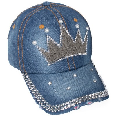 Women's Casual 100% Cotton Denim Baseball Bling Studs Cap