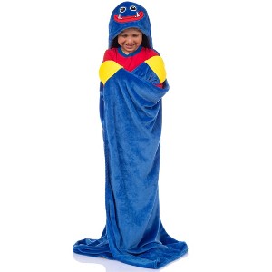 Poppy Playtime Huggy Wuggy Plush Super Soft Game Hooded Blanket Throw with Embroidered Face 50" x 60" Blue - 1 of 4