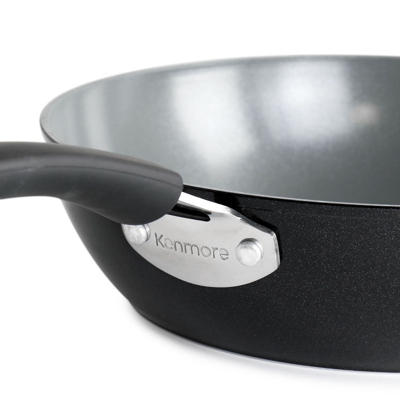 Kenmore Arlington 3.5 Quart Non Stick Aluminum Saute Pan with Lid in Black Diamond, 5 of 7