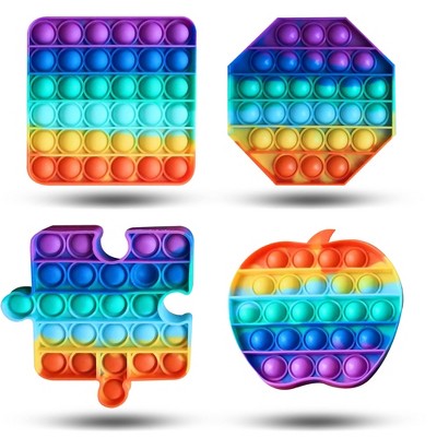 Enovoe 6.77" x 6.5" Bubble Pop Fidget Toys, Rainbow 4-Pack