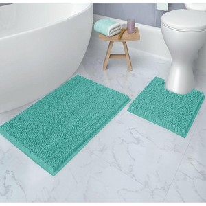 Home Mart Goods Large 2 Piece Set Turquoise Soft Cozy Plush Chenille Bath Mat Bathroom Rug - 1 of 3