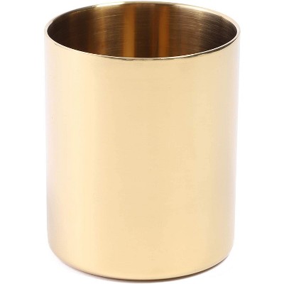 Juvale Gold Pen Holder, Stainless Steel Pencil Cup, Desktop Organizer, 3.2 x 3.9 In