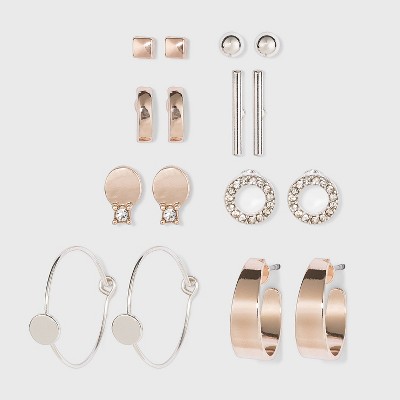 Zinc Stud Earring Set 8pc - A New Day™ Rose Gold/Silver